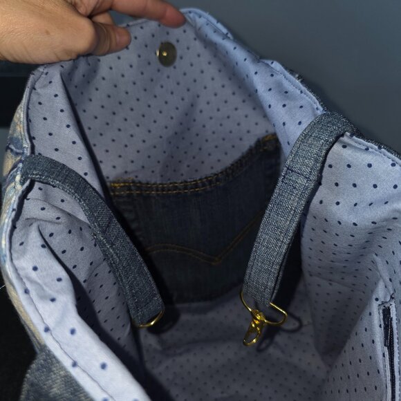 Handmade upcycled denim patchwork handbag - Picture 7 of 9